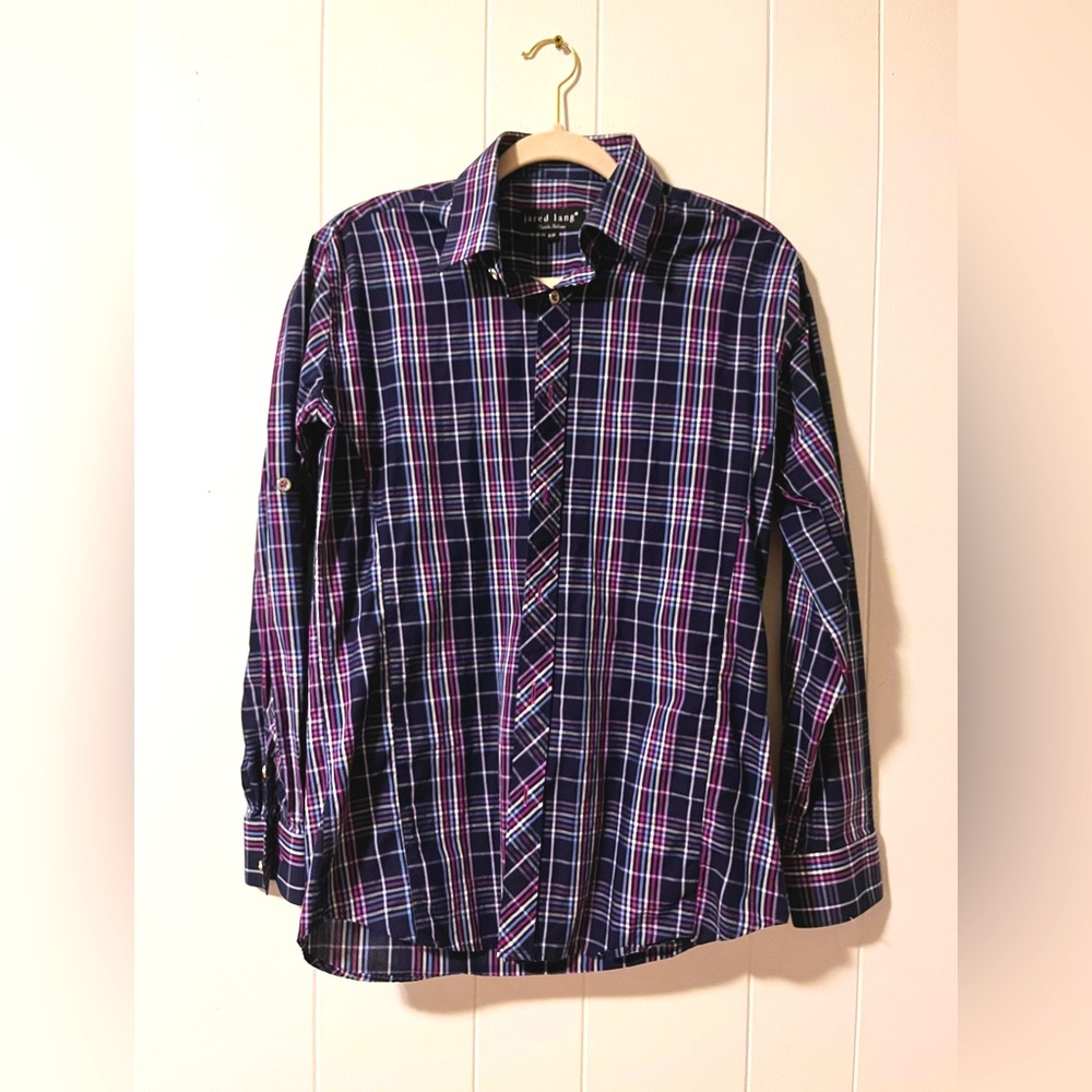 100% Cotton Jared Lang button down plaid shirt